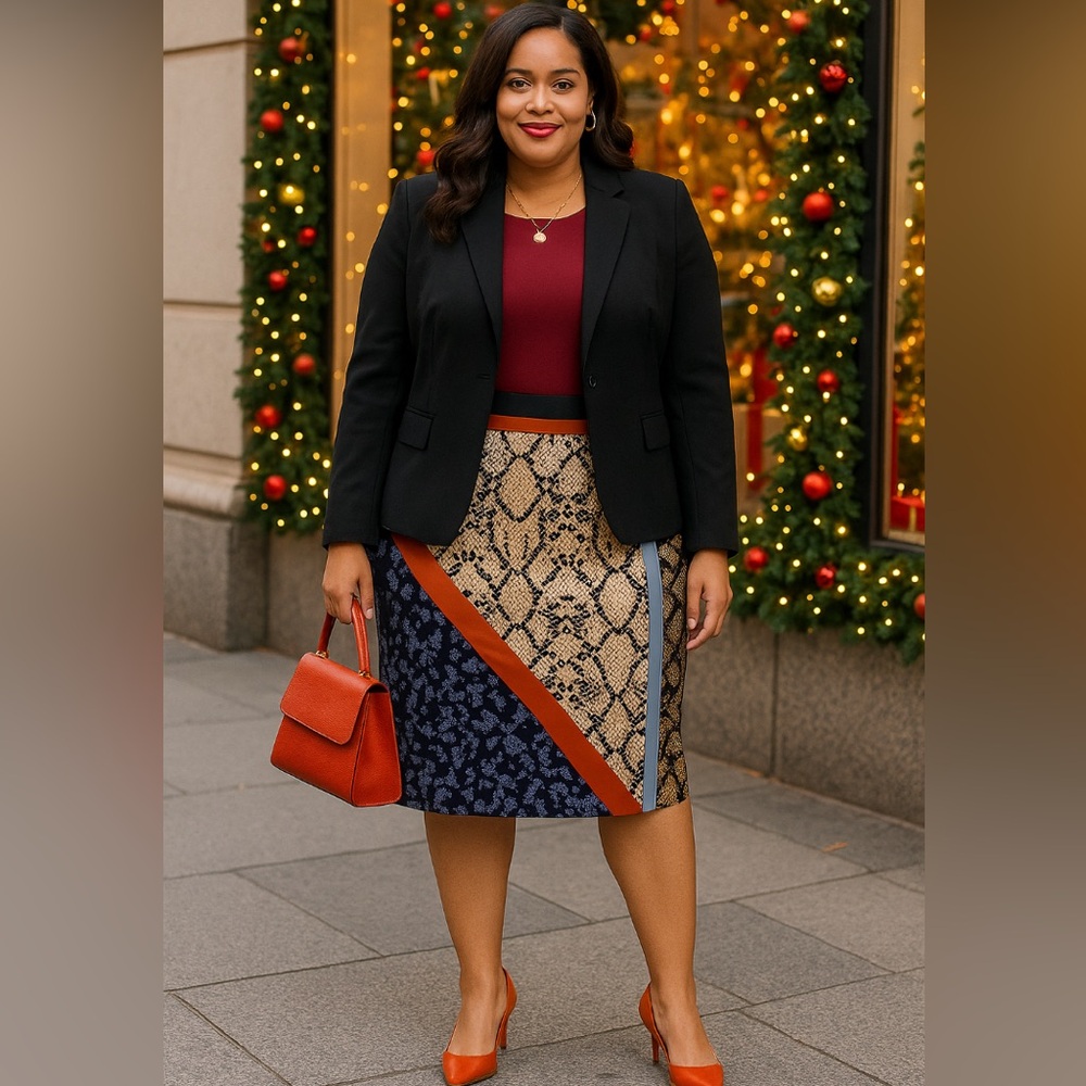 Eloquii Multicolor Pencil Skirt with Black, light blue& Orange  sz 24 plus size